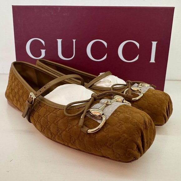 Gucci Shoes - GUCCI, Suede Horsebit GG Ballerinas